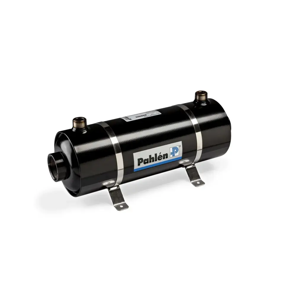 Svart Pahlén värmeväxlare i rostfritt syrafast stål med silverband