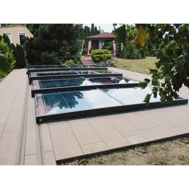 Mästare Plus 4x8 glaspooltäckning med års garanti, modern glas med svarta ramar