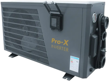 Grå Pro X inverter 12kw värmepump med digitaldisplay och slanganslutningar