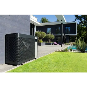 Z260iQ MD4 10kW svart mesh-täckt poolvärmepump vid modernt hus