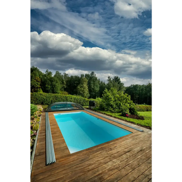 Rektangulär Thermopp poolpaket Qbig med klart blått vatten och glasöverdrag