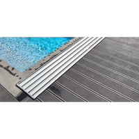 Silvrig metallisk pooldeckramp med extra skenor och ribbad textur