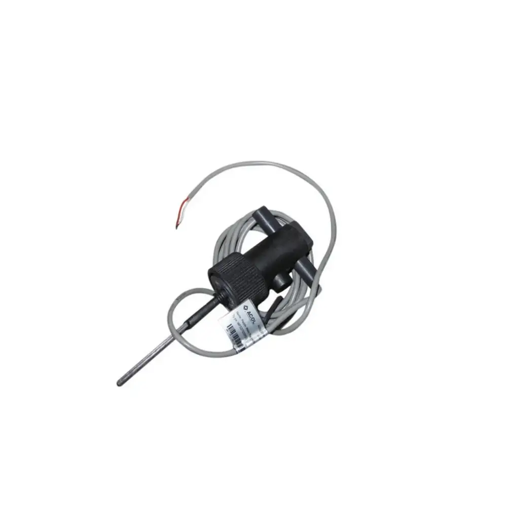 Temperatursensor i plast med metallprob trots fullt flöde, svart med grå kabel