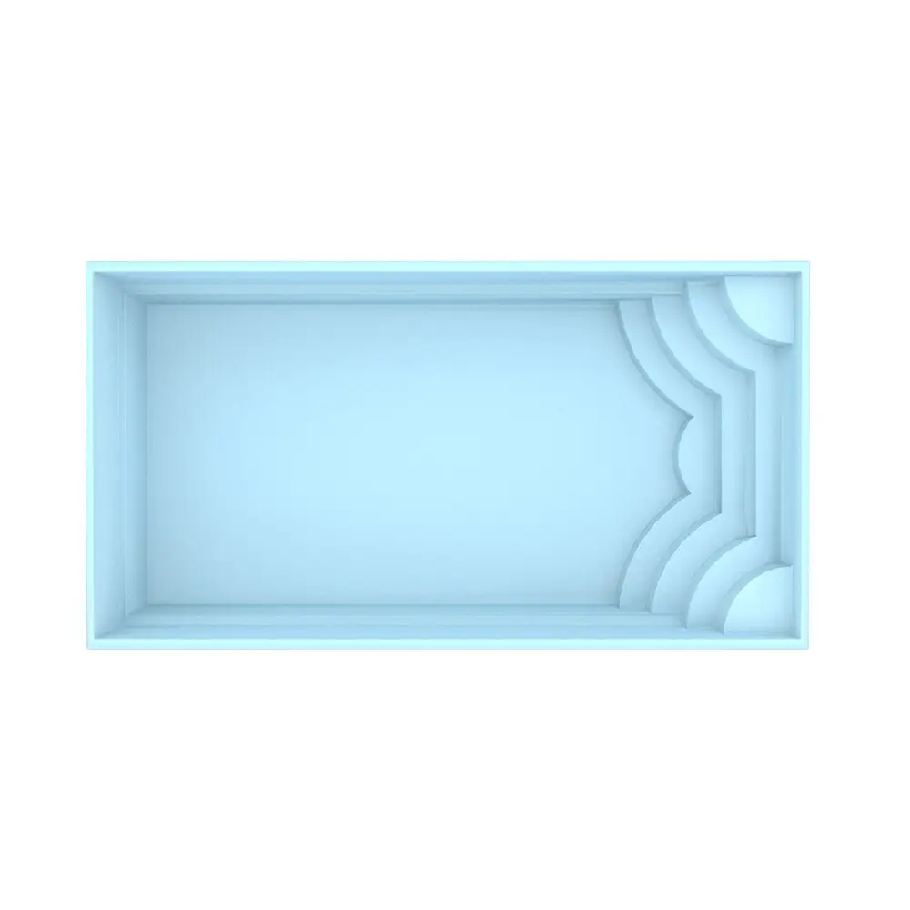 Ljusblå rektangulär glasfiberpool Aruba med trappsteg och kakel