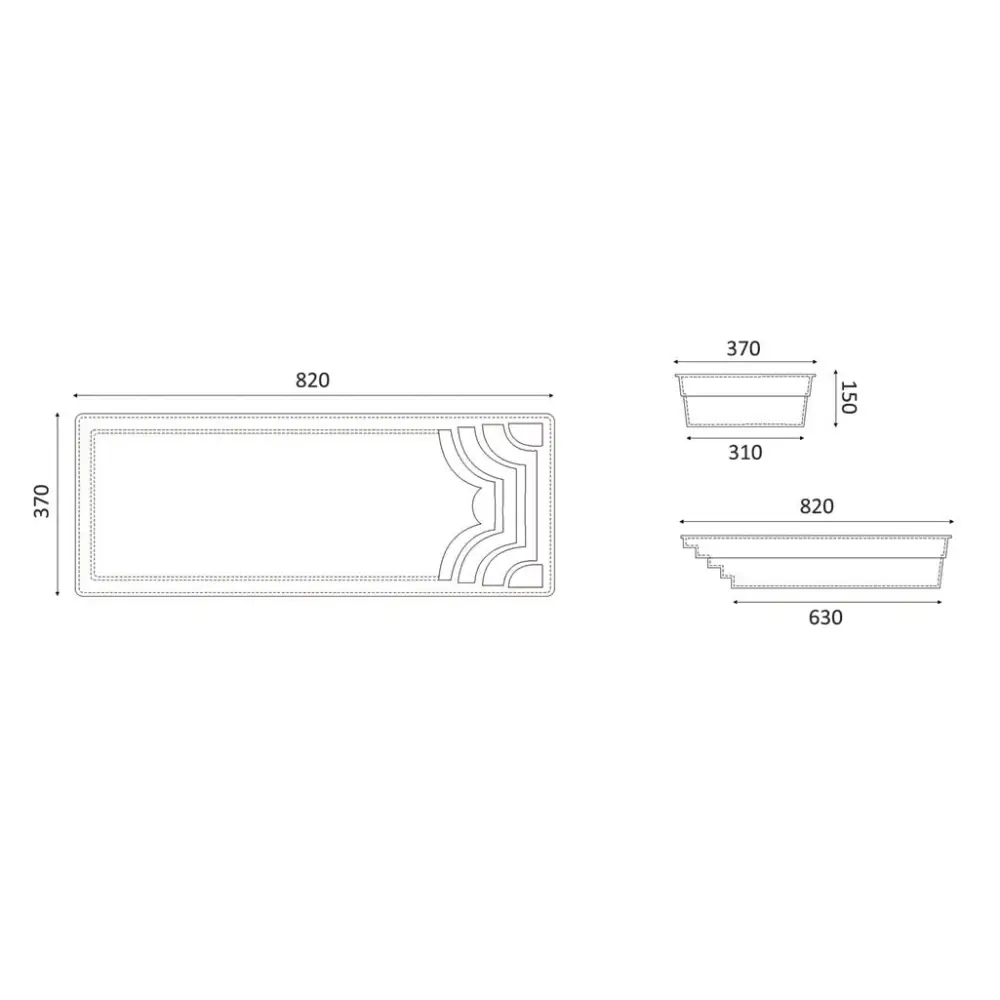 Rektangulär glasfiberpool Aruba med glasräcke, pool att köpa