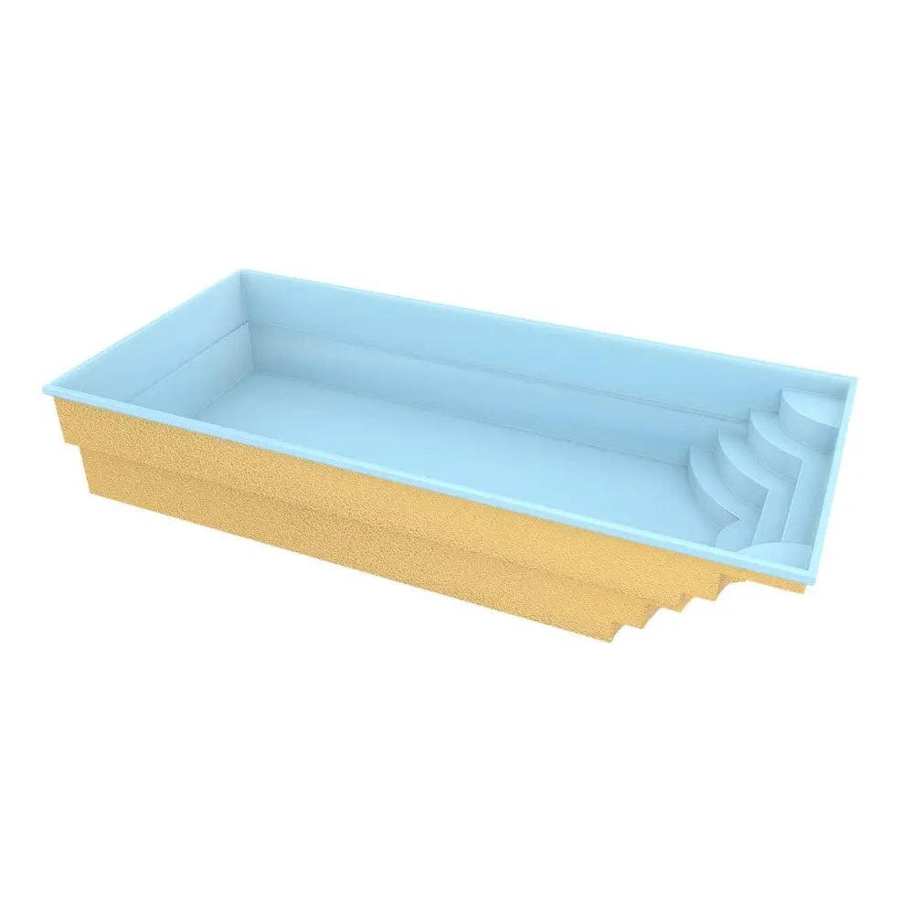 Rektangulär blå glasfiberpool Aruba med inbyggda steg