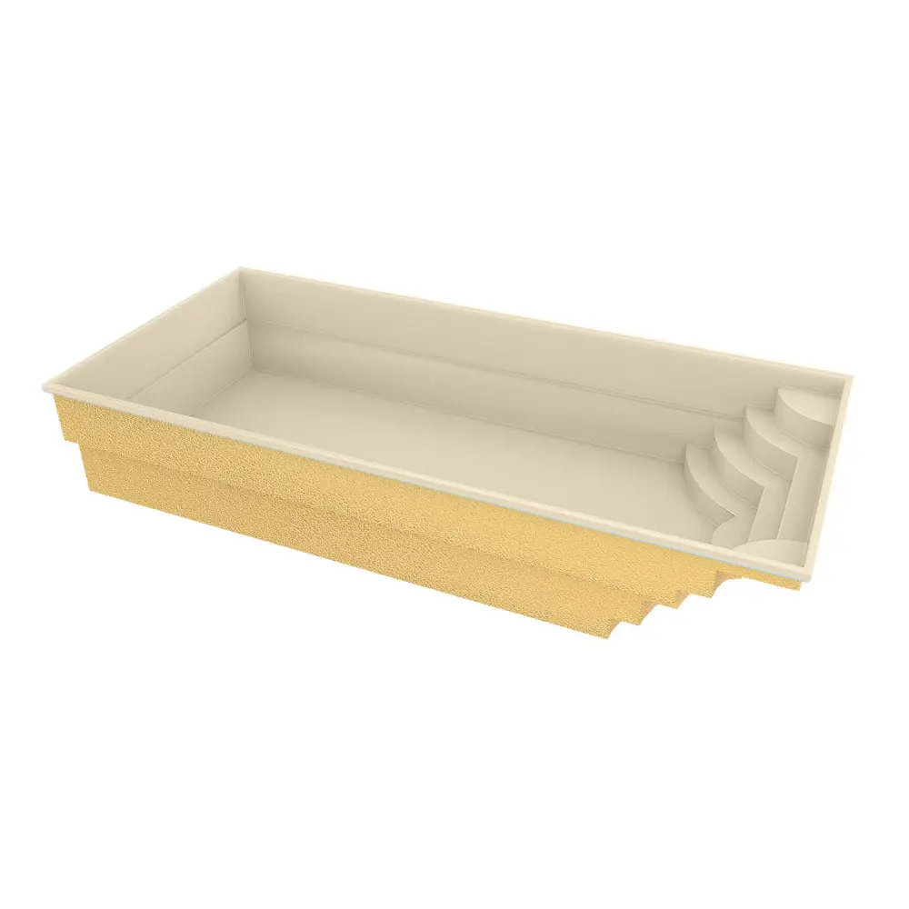 Glasfiberpool Aruba rektangulär blå med glasräcke och steg