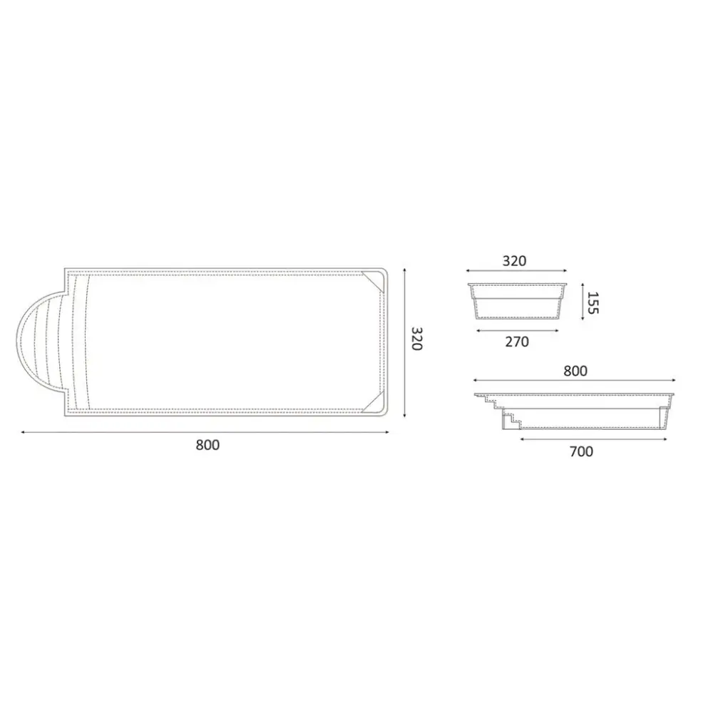 Romersk trappa i glasfiberpool Aves med rektangulär planter