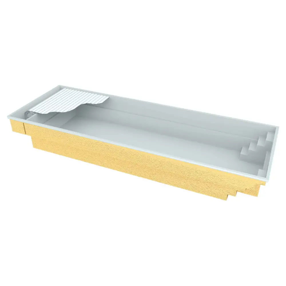 Bahama trädgårdspool med transparent pooltak och grå interiör