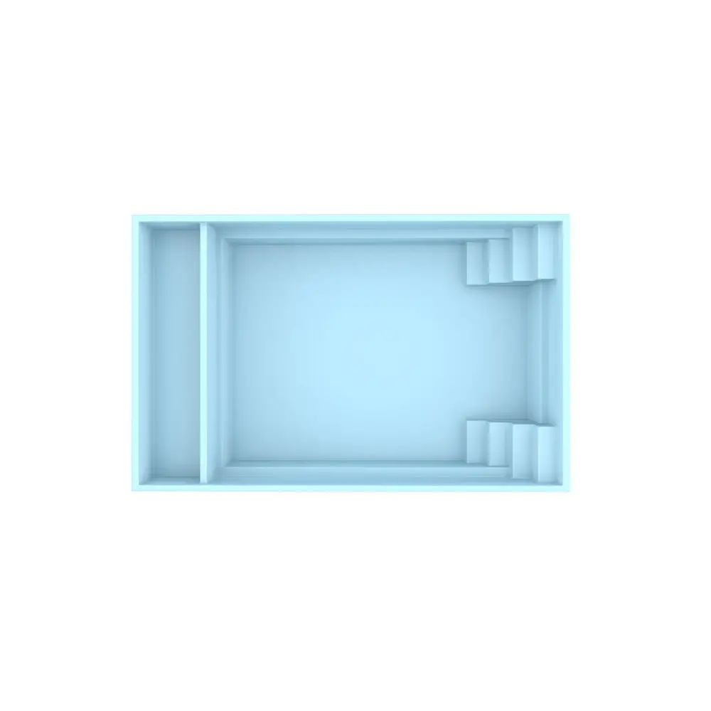 Ljusblå rektangulär bricka med förstärkt polyester, delade fack och upphöjda kanter för glasfiberpool Bahama