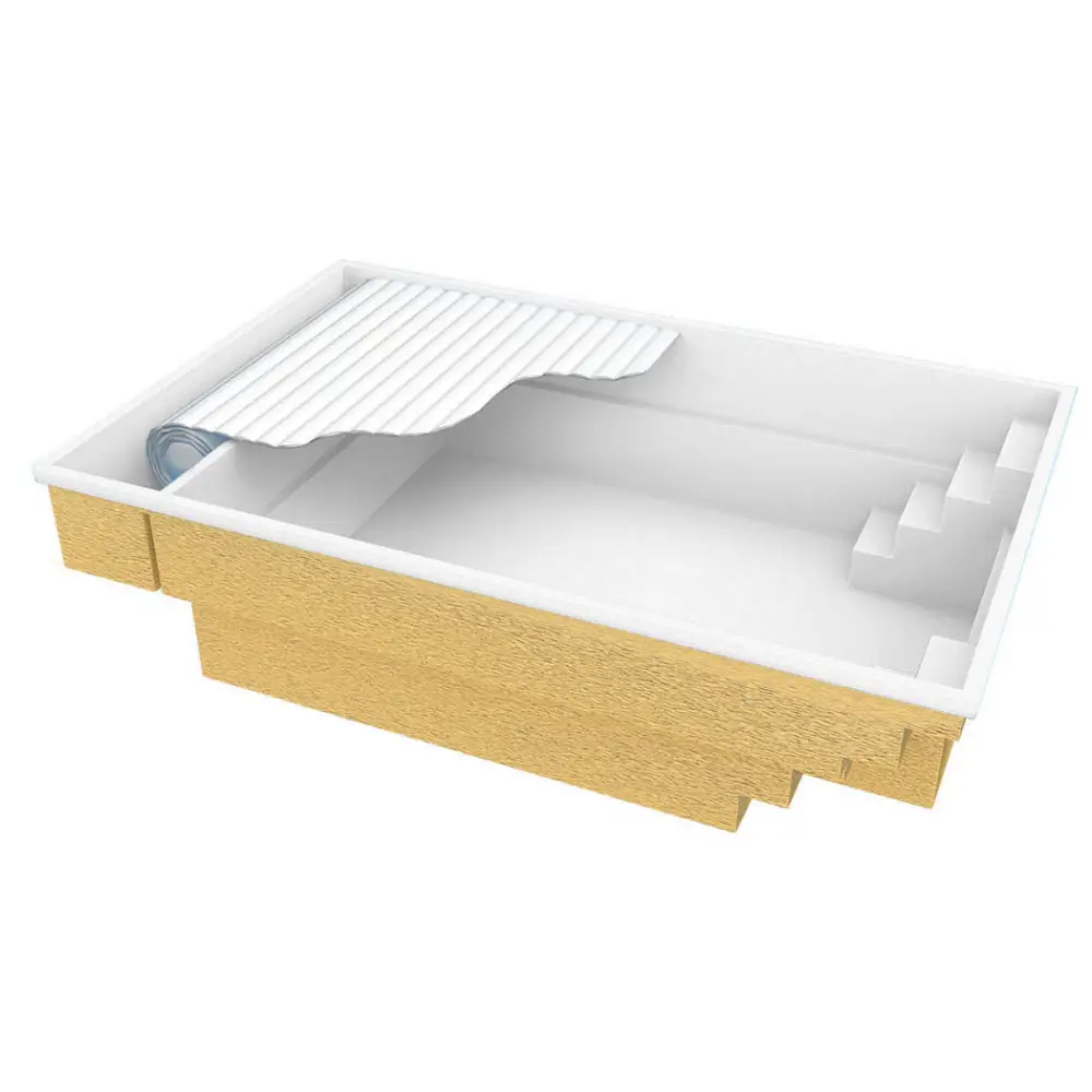 Vit och guld resinpool med korrugerad vit täckning, glasfiberpool Bahama