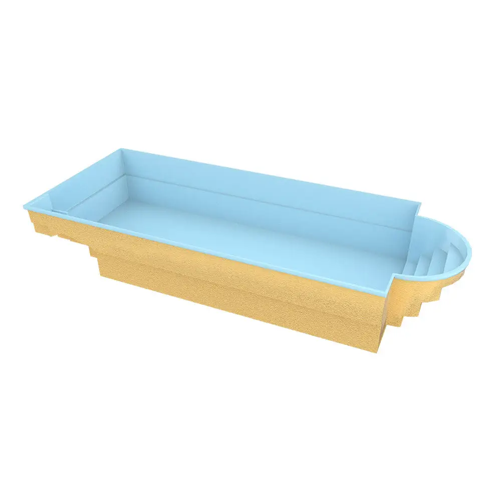 Glasfiberpool Barbados blå pool med inbyggda steg, 9,40x3,70x1,50m