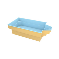 Ljusblå och gul glasfiberpool Grenada med vit ram och stegkant