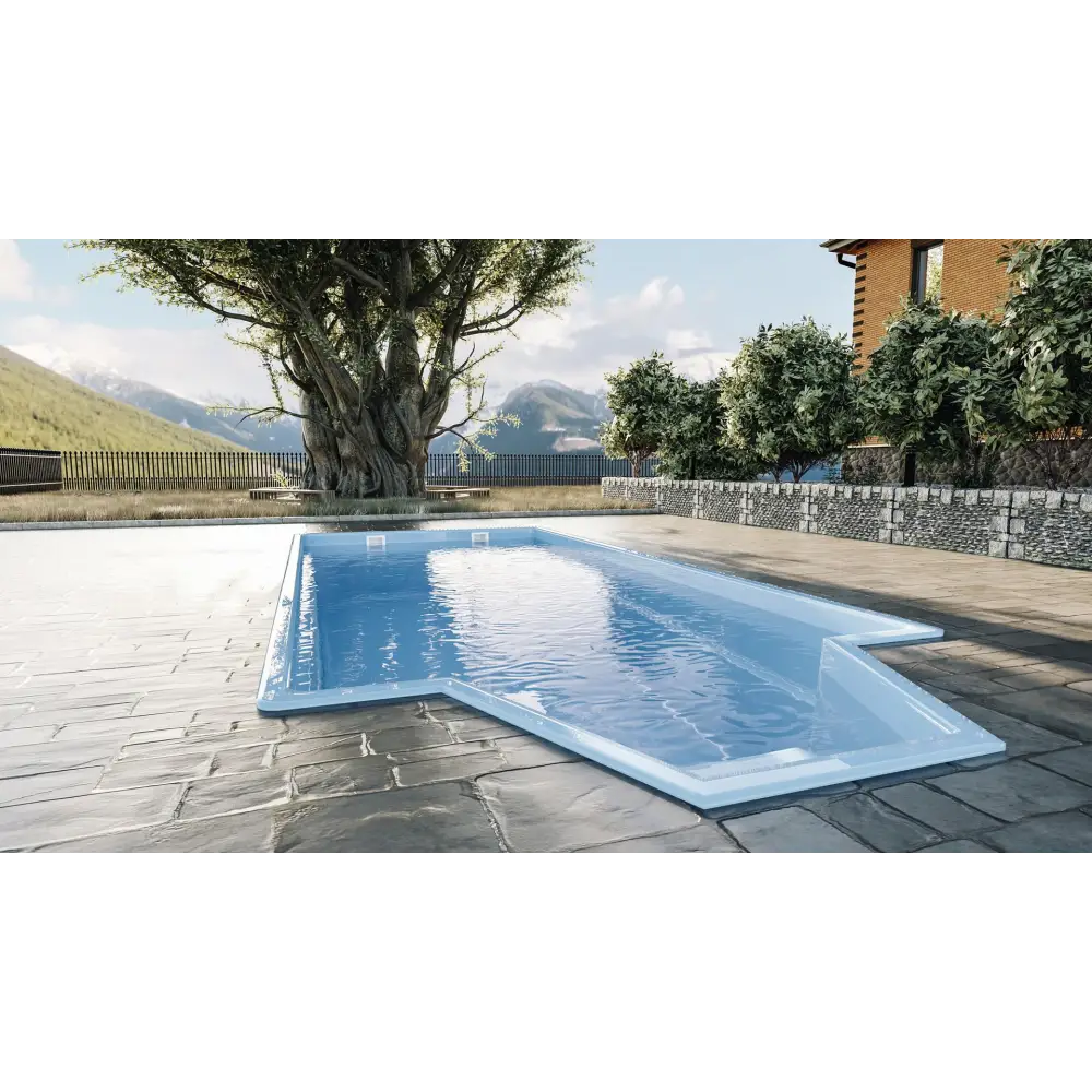 Medelstor glasfiberpool Grenada med vit ram i ljusblått vatten