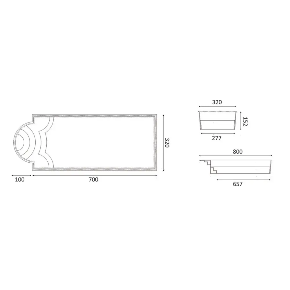 Ornerade rektangulära lister för Glasfiberpool Haiti med avrundad trappa vid trädgårdspool