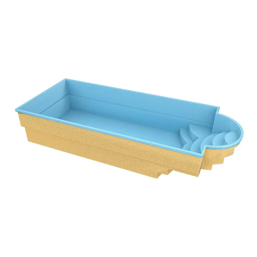 Ljusblå glasfiberpool Haiti med avrundad trappa för trädgårdspool