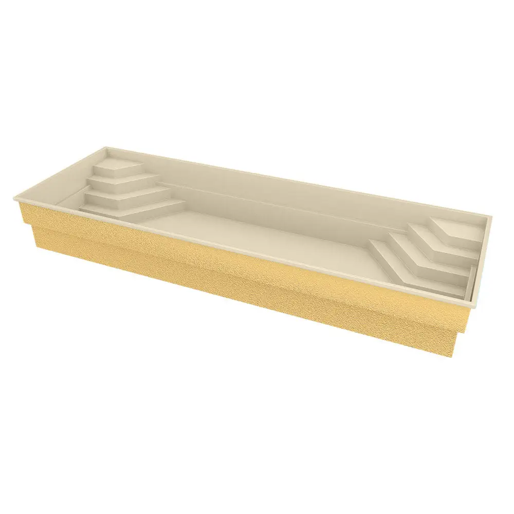 Beige glasfiberpool Jamaika 25x3 75x1 50m med gula bas och steg