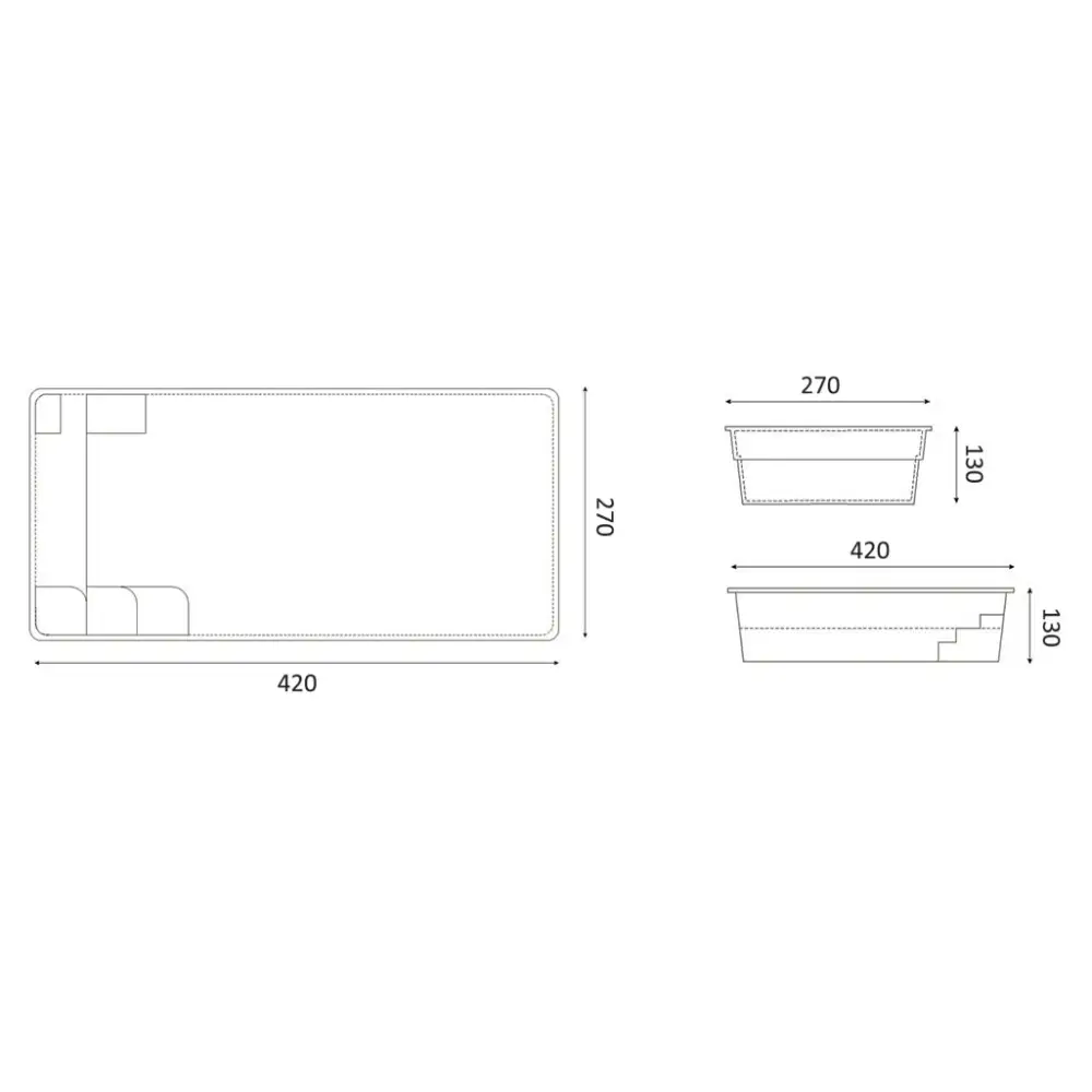 Glasfiberpool Mini Victoria rektangulär badkar 420x270x130mm med förvaringsfack