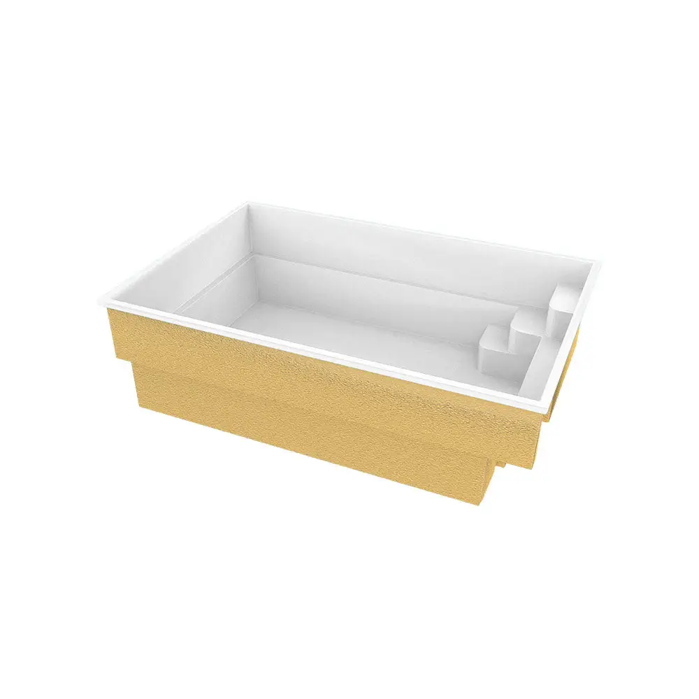 Gul glasfiberpool Mini Victoria 4,20m x 2,70m med trapp och vit insida