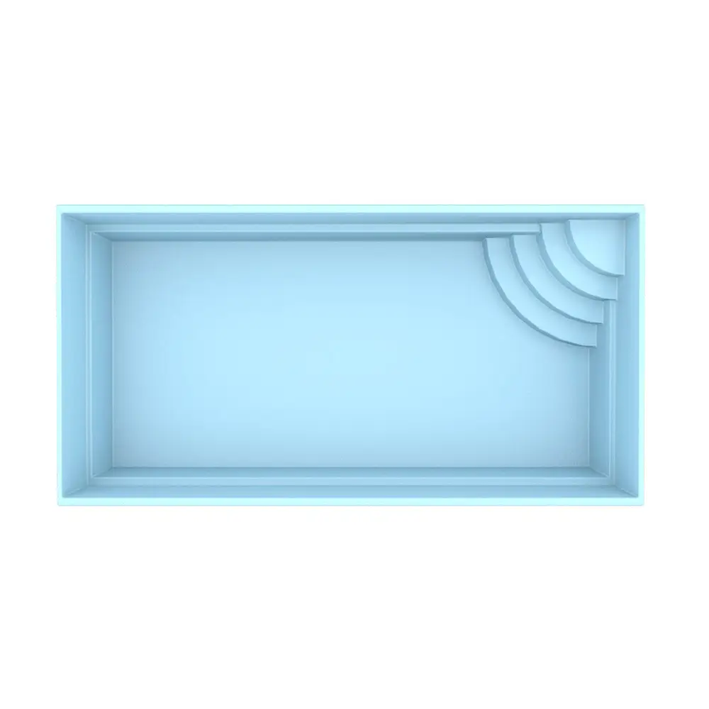 Ljusblå glasfiberpool Papeete med elegant pooltak och kurvade steg