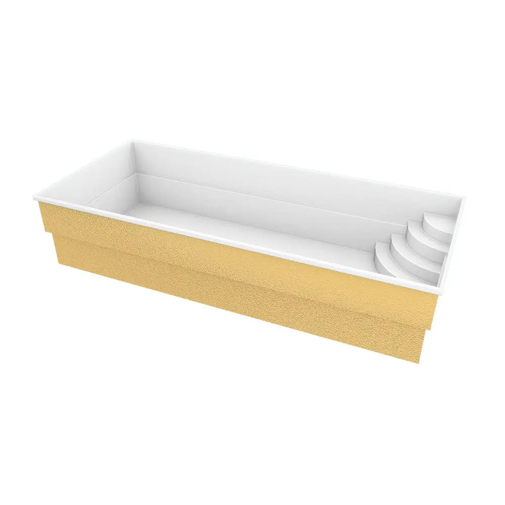 Glasfiberpool Papeete med vitguld texturerad rektangulär pool och stegaccess