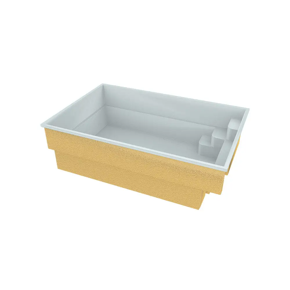 Rektangulär glasfiberpool Saba med turkost vatten och inbyggda trappor