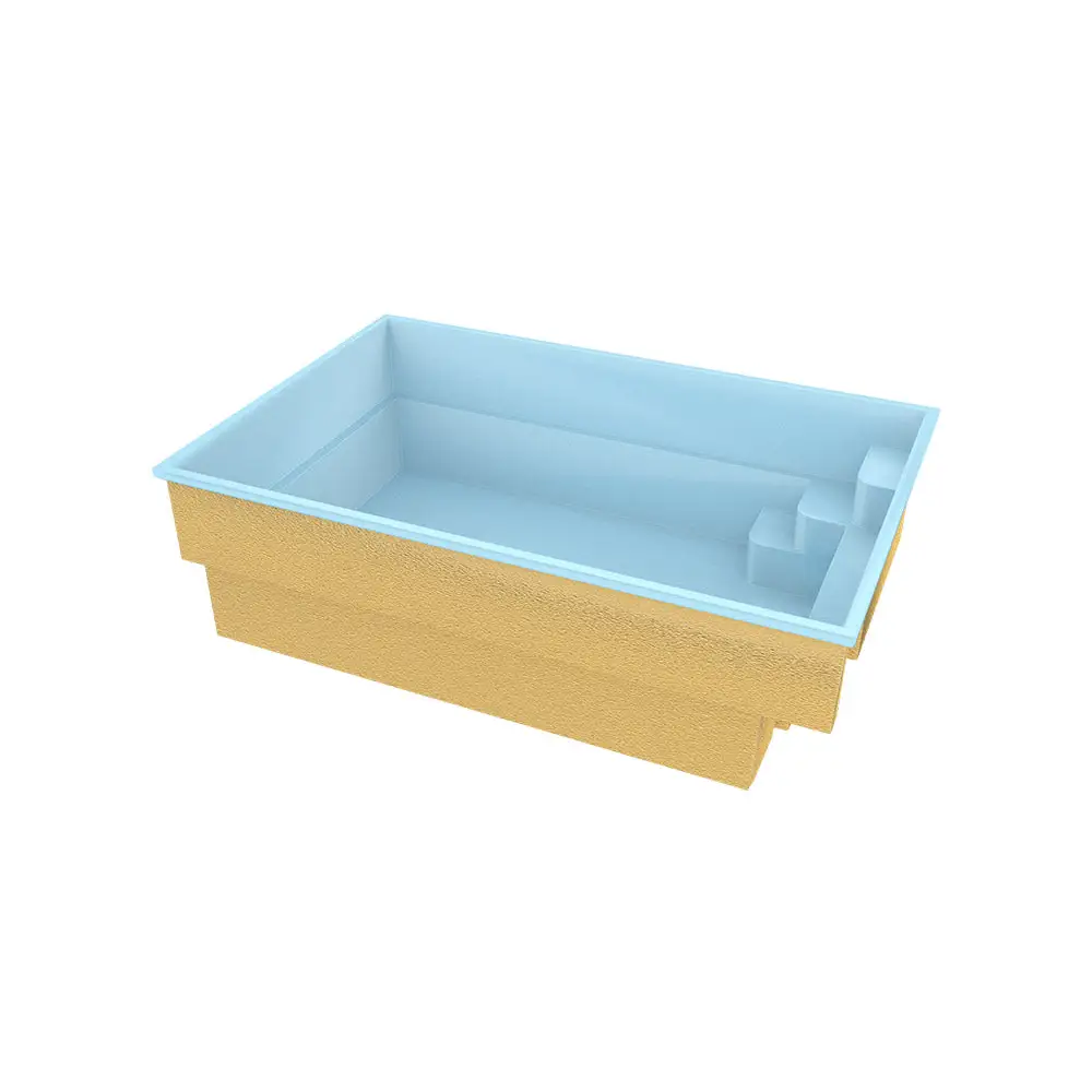 Rektangulär glasfiberpool Saba med turkost vatten och gyllene exteriör