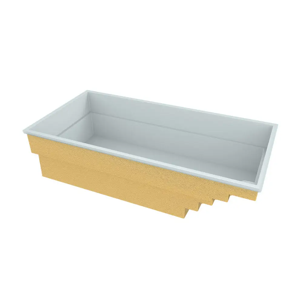 Glasfiberpool Saba med rektangulärt badkar, vit interiör och guld exteriör