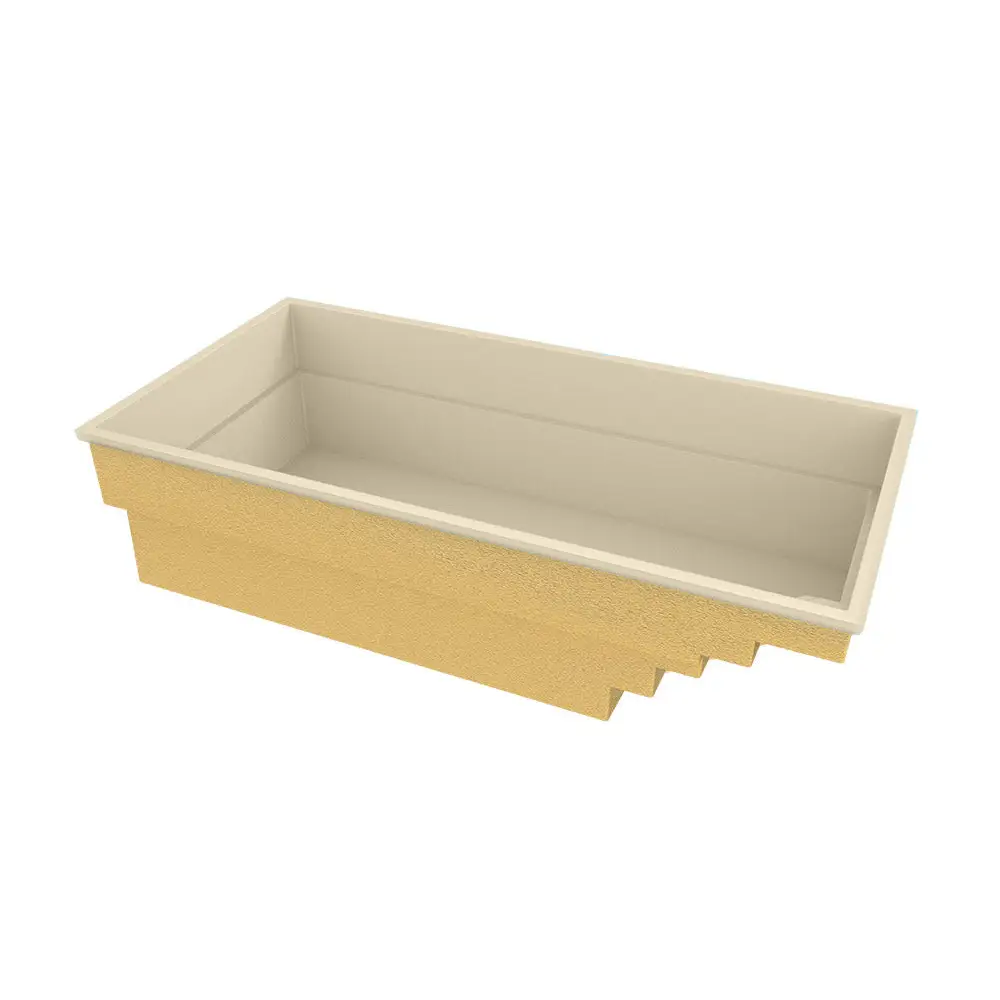 Glasfiberpool Saba med klart blått vatten och beige behållare