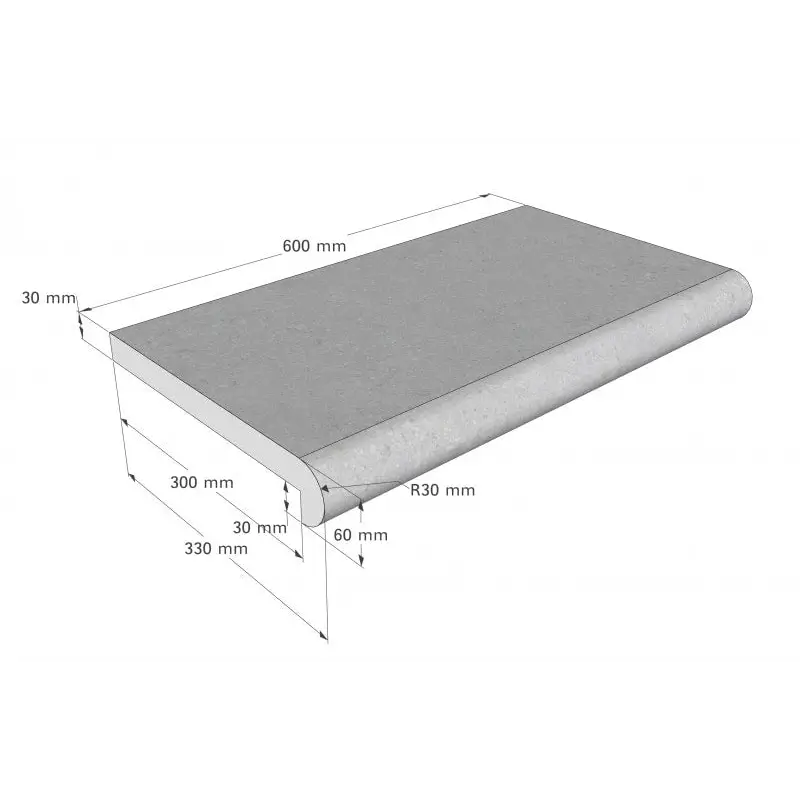 Grå betongtrappa med rundade kanter i Natura Napoli paket