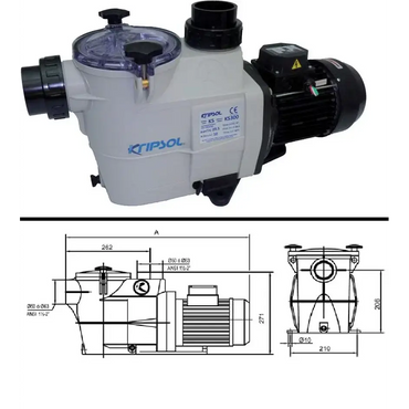 Kripsol KSE100 poolpump med rostfritt stål, transparent lock och specifikationer