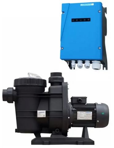 Lorentz PS2-1800 Solarpumpenpaket mit hohem maximalem Wirkungsgrad – schwarze Pumpe mit Motor und Bedienfeld