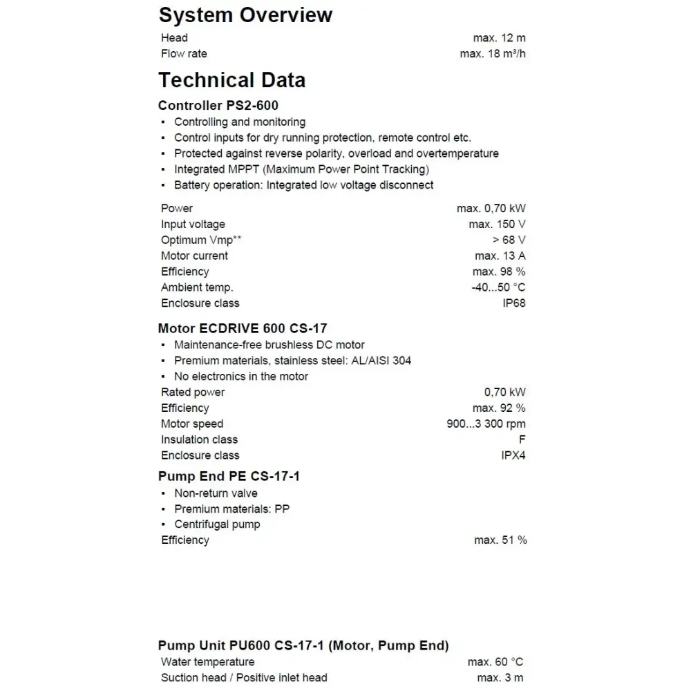 Lorentz solcellspumppaket PS2-600 med controller PS2-600