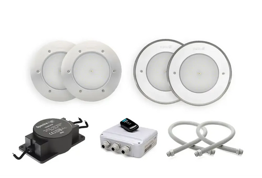 Jedes Paket enthält vier LED-Einbauleuchten mit Metallrahmen