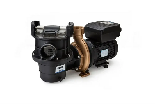 Pahlén EcoVise HV75 Poolpumpe in Schwarz und Messingfarben mit leisem Betrieb und hocheffizientem Synchronmotor
