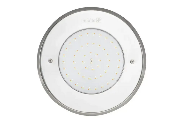 Cirkulär infälld LED-armatur i rostfritt syrafast stål med silverram