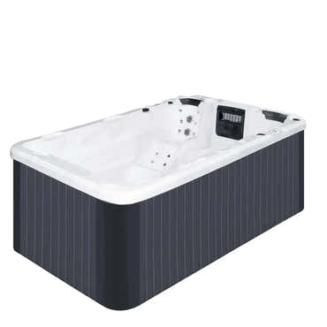 PassionSpa Aquatic 1 Eco Swim-Spa – modernes Design, weißer Innenraum, dunkelgraue gestreifte Außenseite