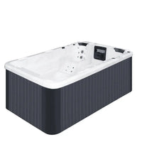 PassionSpa Aquatic 1 Eco Swim-Spa – modernes Design, weißer Innenraum, dunkelgraue gestreifte Außenseite