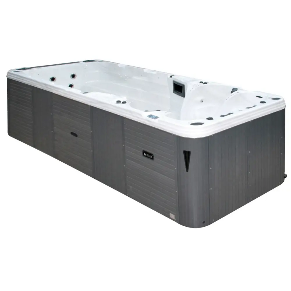 PassionSpa Aquatic 5 Swim-Spa – graue strukturierte Oberfläche, weißer Innenraum, Massagedüsen