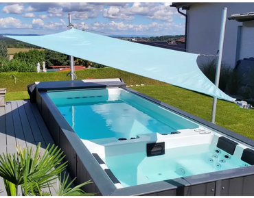 PassionSpa Balance Swim-Spa – Sport Collection, hellblaue Stoffmarkise