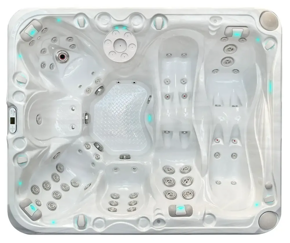 PassionSpa Desire Whirlpool – Signature Collection, weißes Acryl, Sitzplätze, Massagedüsen, blaue LED-Beleuchtung