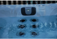 PassionSpa Desire Whirlpool – lichtdurchlässige weiße Oberfläche, Fisher-Logo