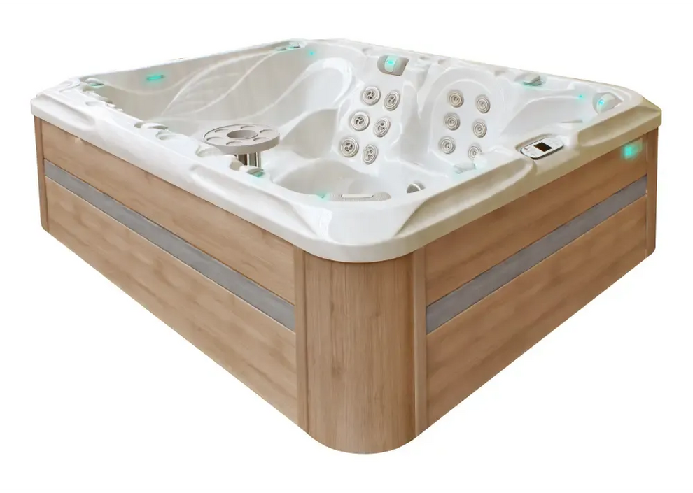 PassionSpa Desire Whirlpool – weiße Oberfläche in Holzoptik, LED-Beleuchtung, Massagedüsen