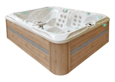 PassionSpa Desire Spabad med vit träimitation, LED-belysning och jetmunstycken
