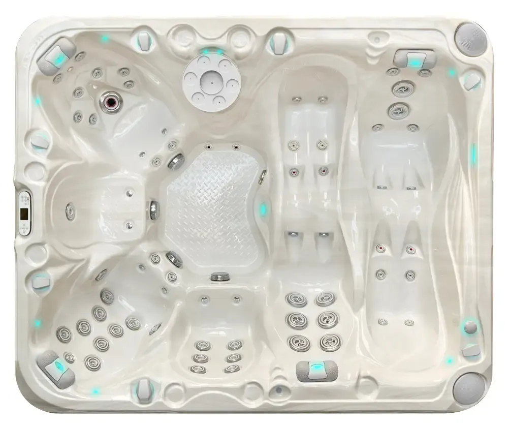 PassionSpa Desire Spabad med gräddfärgad bad med sittplatser, jetmunstycken och blå LED-belysning