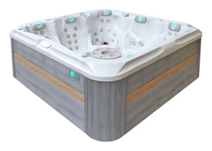 PassionSpa Devotion Whirlpool – modernes Design, weiß und grau, Holzoptik