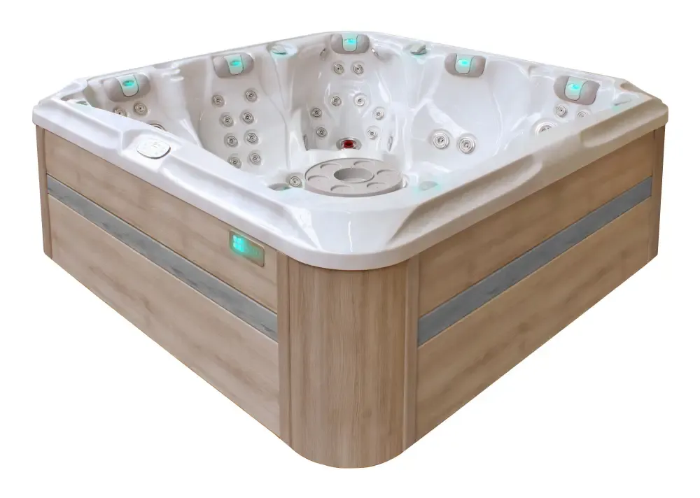 PassionSpa Devotion Whirlpool – Signature Collection, weiße Holzverkleidung, LED-Beleuchtung