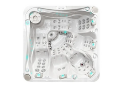 PassionSpa Devotion Whirlpool – Signature Collection, weiße Ausführung, Sitzplätze, Massagedüsen, blaugrüne LED-Beleuchtung