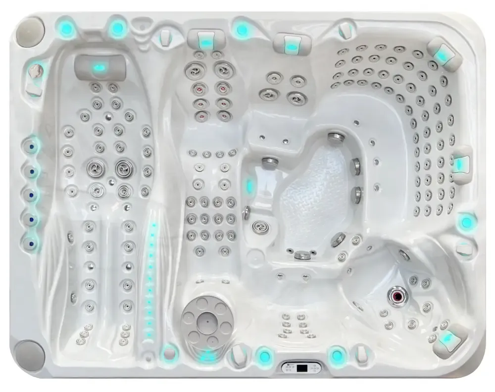 PassionSpa Ecstatic Mighty Wave Whirlpool – weiße Ausführung, silberfarbene Massagedüsen, blaue LED-Beleuchtung