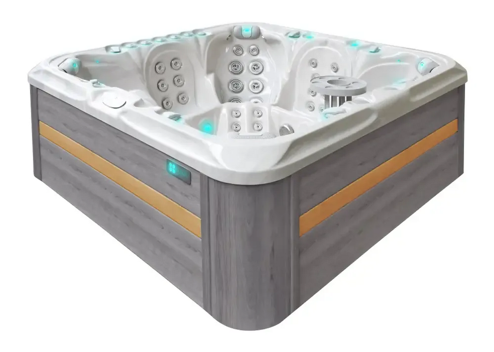 PassionSpa Excite Mighty Wave Whirlpool – modernes Design, graue Ausführung, orangefarbene Akzente, LED-Beleuchtung